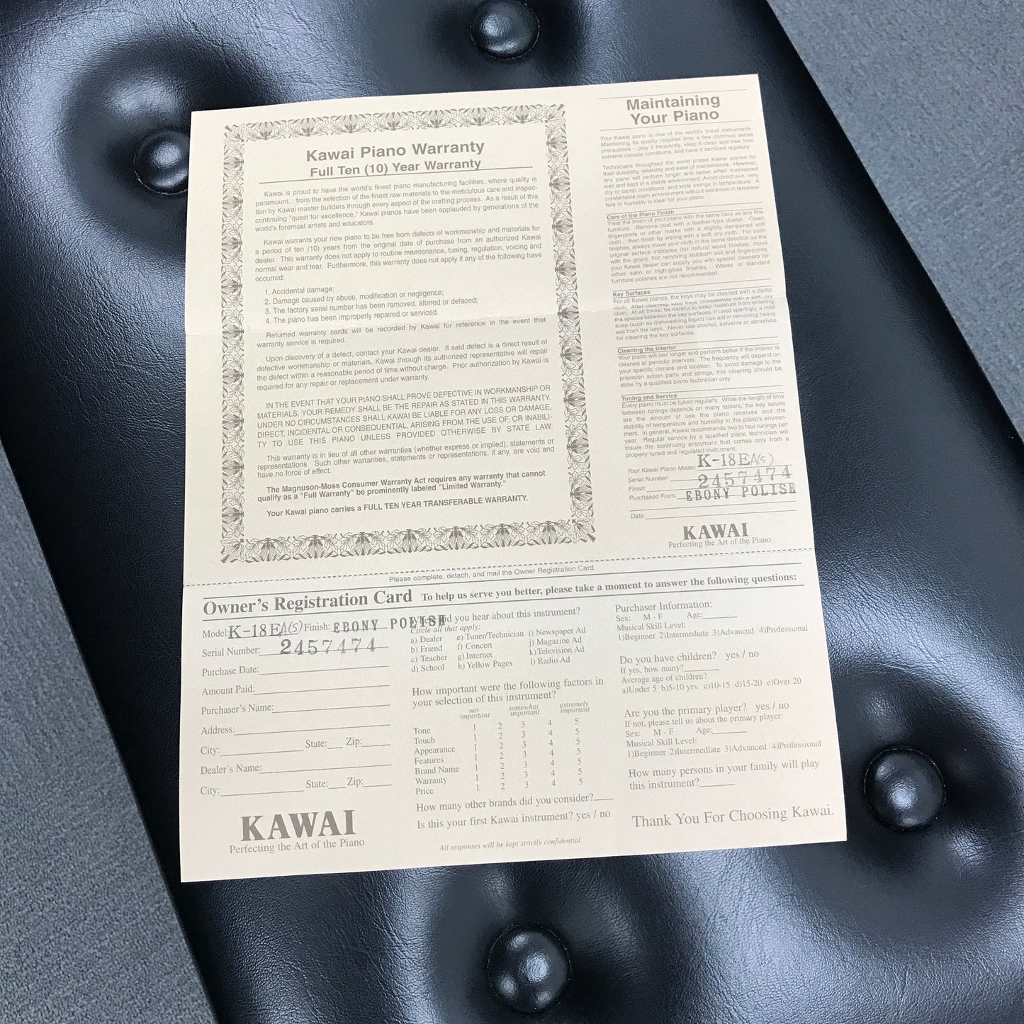 Kawai K18 Upright Piano