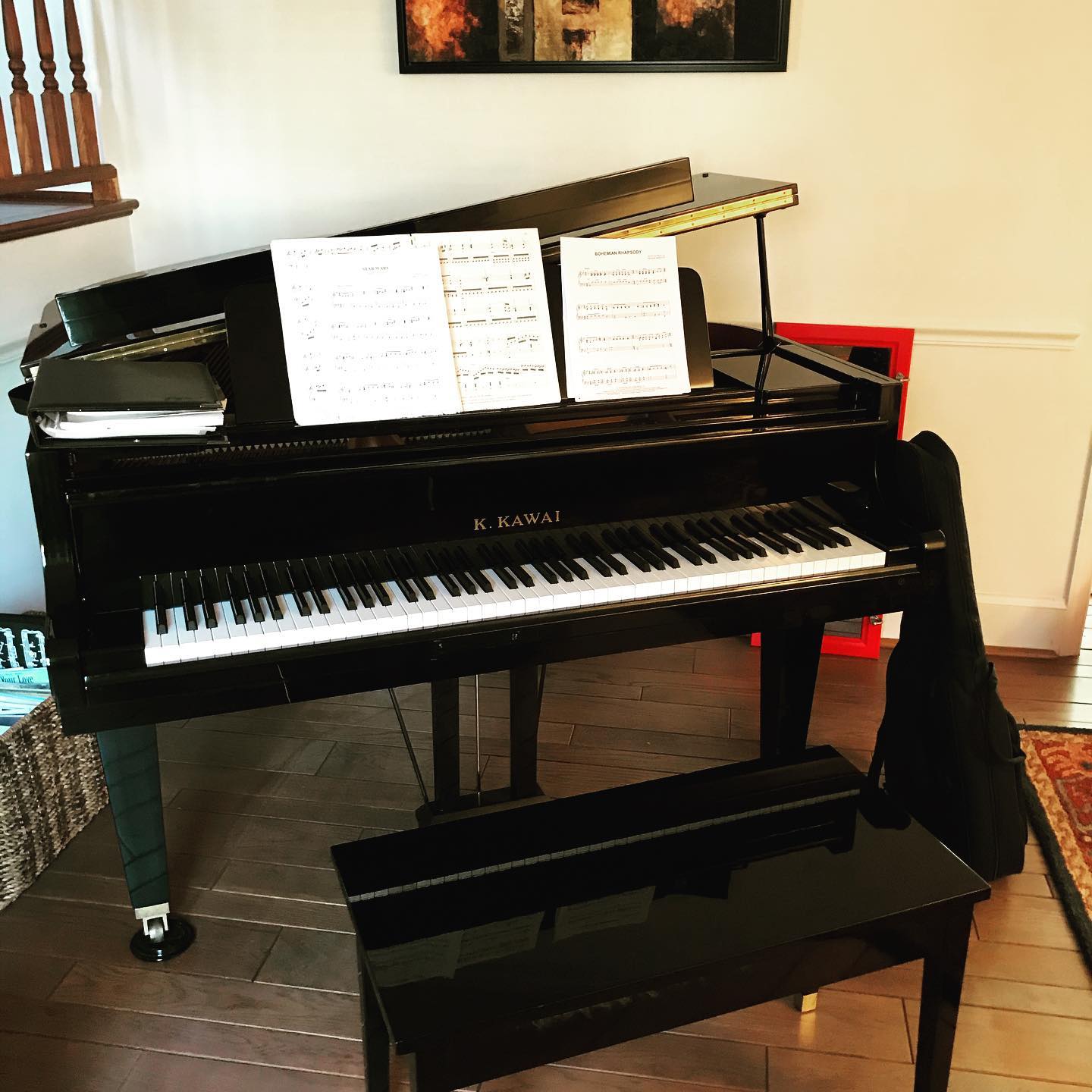 Kawai Grand PIano in home with sheet music